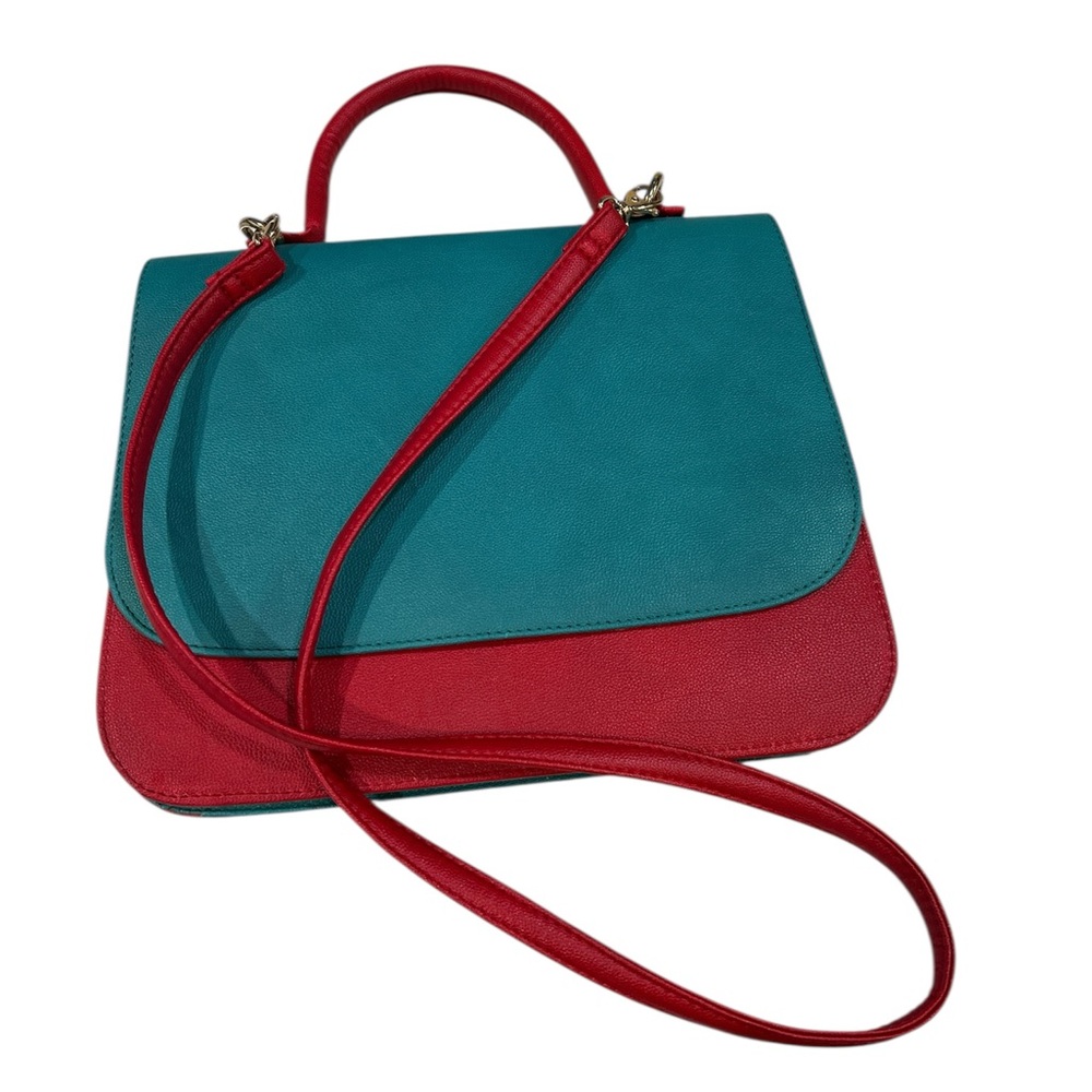 Elvy Colorblock Leather Crossbody Satchel Teal & Red - Picture 4 of 11